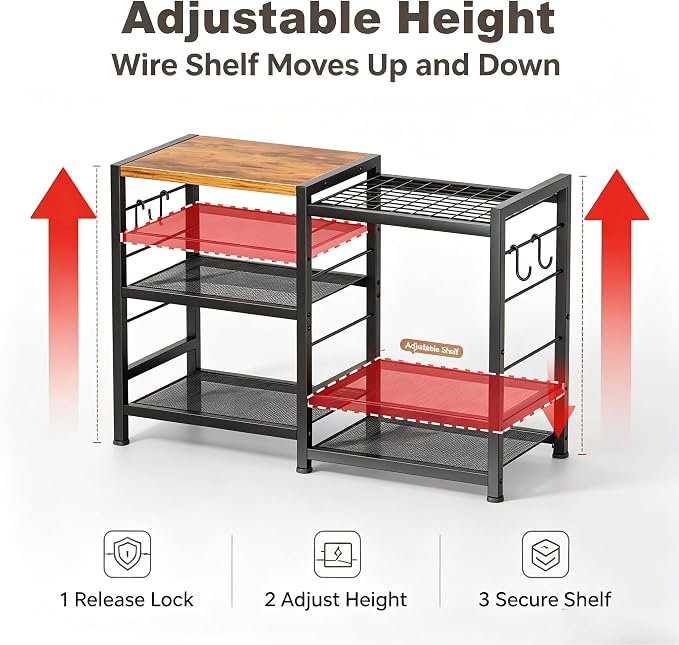 Rolling Kitchen Microwave Cart, Microwave Stand with Wheels, Bathroom Organizers and Storage Shelf, Coffee Bar Table Station, Utility Side Table for Living Room Office (NewBrown)