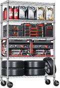 IZEUK 5-Tier Storage Shelving Unit with Wheels, Adjustable Heavy Duty Steel Wire Rack Organizer (Chrome, 17.7" D x 47.2" W x 76.7" H, 1750 lbs Capacity) for Garage, Kitchen, Pantry, Laundry, Basement