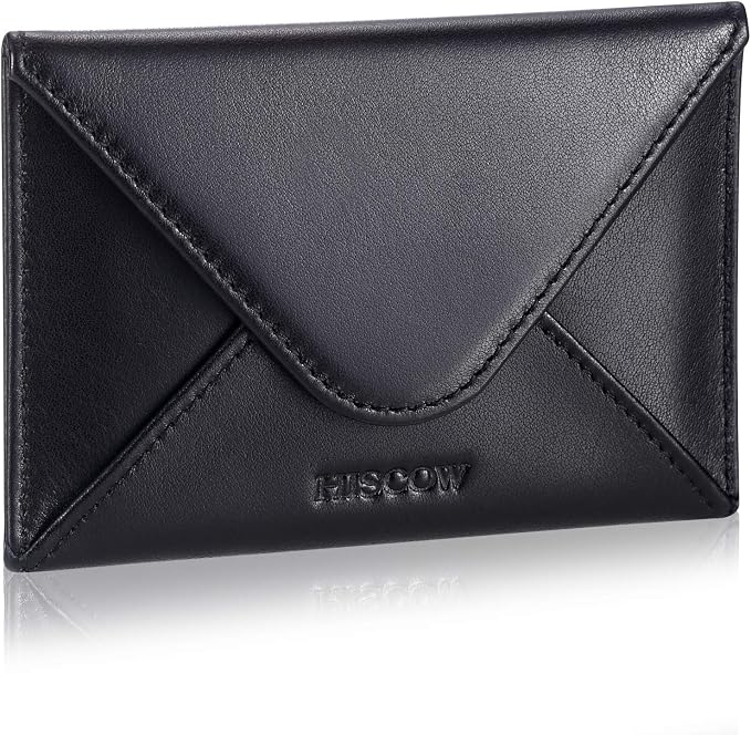 HISCOW Envelope Business Card Case with Magnet Closure - Italian Calfskin, Black