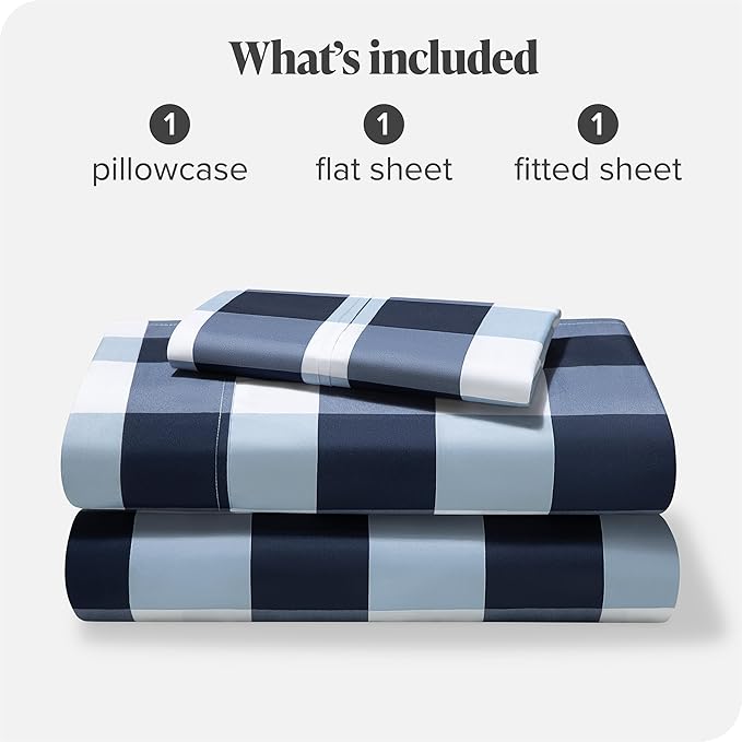 Bare Home Twin XL Sheet Set - College Dorm Size - Premium 1800 Ultra-Soft Microfiber Extra Long Sheets - Deep Pockets - Easy Fit - Extra Soft - 3 Piece Set - Bed Sheets (Twin XL, Gingham Blue)