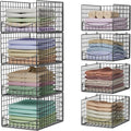 Hongtamoya 4-Tier Stackable Closet Organizers and Storage Shelves, Clothes Storage Basket, Clothes Shelf Organizer Sweater Organizer Bins Container for Wardrobe Kitchen Bathroom Office, Black