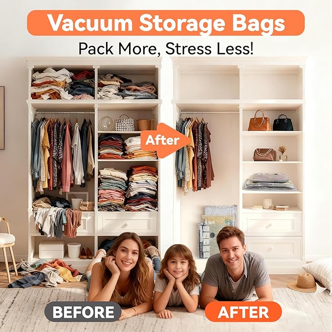 Travel Vacuum Bags with USB & TYPE C Pump, 9 Pack Carry-On Vacuum Storage Bags for Luggage & Suitcase, Vacuum Luggage Bags, Space Saver for Clothes & Travel(Grey)