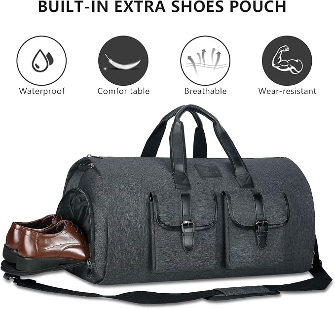 UNIQUEBELLA Travel Garment Duffel Bag, 45L Carry on Suit Bag for Men Convertible Foldable Weekend Bag with Shoe Compartment