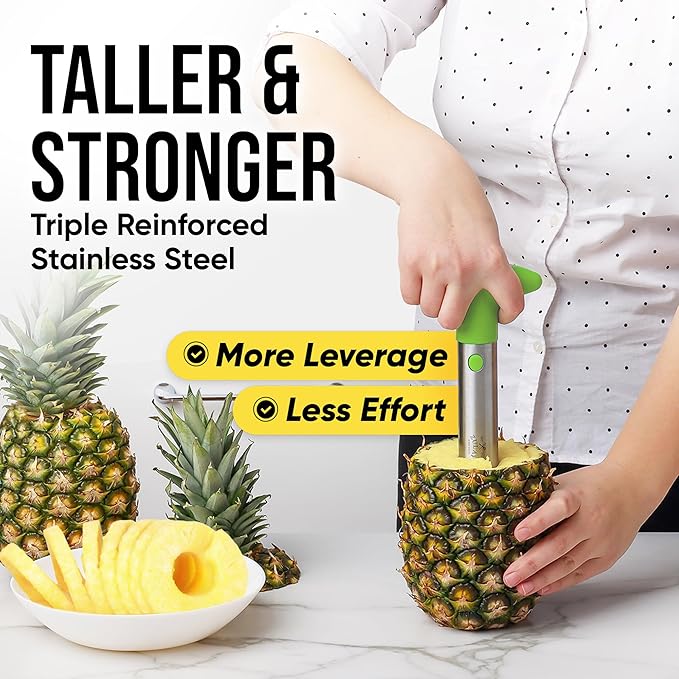 Zulay Kitchen Stainless Steel Pineapple Corer & Slicer – Heavy Duty Pineapple Cutter & Eye Removal Tool – Effortless Core Remover Tool with Sharp Reinforced Blade & Ergonomic Handle - Lime Green