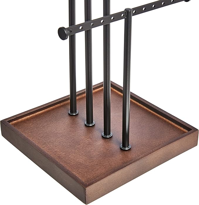 Amazon Basics Four-Tier Jewelry Organizer Tree Stand, Necklace Earring Bracelet Holder with Ring Storage, Walnut/Black (Pack of 9)