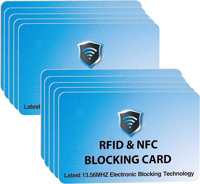 SaiTech IT 10 Pack RFID Blocking Card for Credit Debit ID Card, Sky Blue | Slim Anti-Theft Contactless NFC RFID Blocker Protector, Easily Fit into Wallet and Purse, for Men & Women