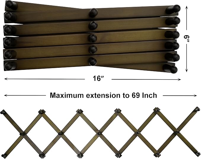SKOLOO Hat Rack for Wall with 17 Hooks, Solid Wooden, Modern, Expandable Coat Rack Wall Mount for Coats, Hats, Bags, Baseball Caps, Dark Walnut Color