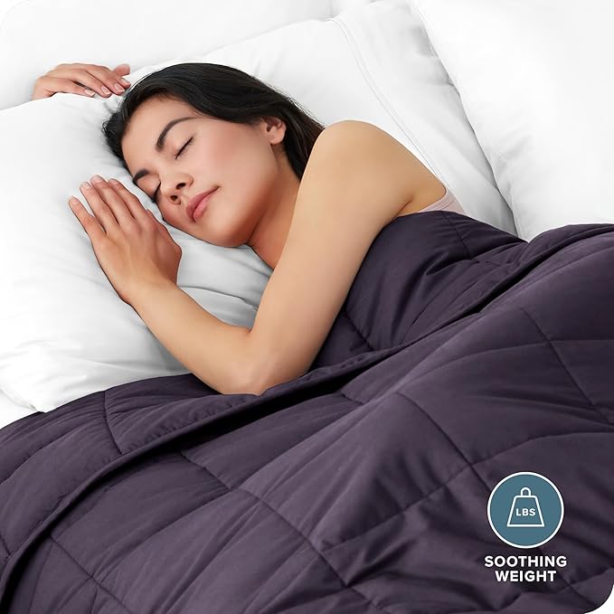 Bare Home Weighted Blanket Queen Size 17lbs (60" x 80") for Adults - All-Natural 100% Cotton - Premium Heavy Blanket Nontoxic Glass Beads (Eggplant, 60"x80")