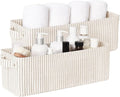 StorageWorks Narrow Storage Bins, Small Basket for Closet and Shelves, Fabric Organizer with Handles, Toilet Paper Storage, Khaki and Beige Stripes, 2-Pack
