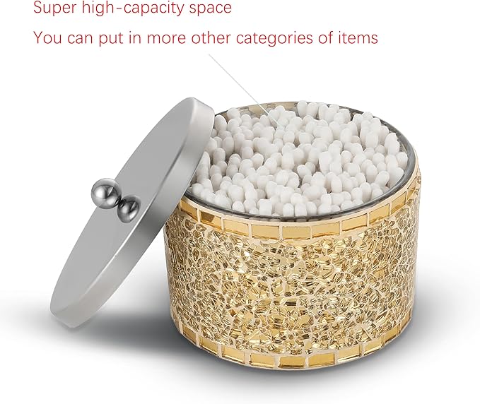 Qtip Holder with Lid, Bathroom Jars, Gold Cotton Swab Holder, Bathroom Container, Cosmetics Makeup Accessories Storage for Makeup Sponge Bath Salts Storage Christmas Birthday