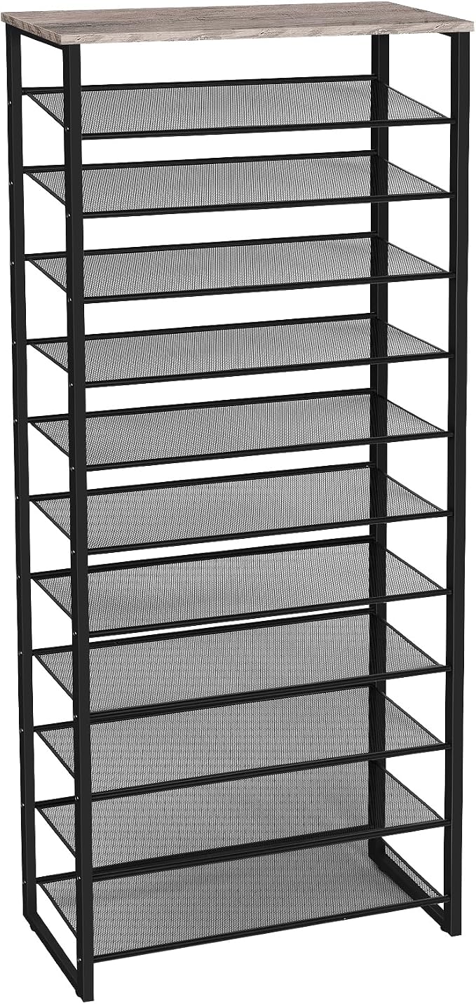 HOOBRO 12-Tier Shoe Rack for Entryway, 29.5" L Shoe Storage Organizer, Large Capacity Shoe Shelf for Closet, Front Door Entrance, Hallway, Holds 36-48 Pairs of Shoes, Greige and Black BG127XJ01