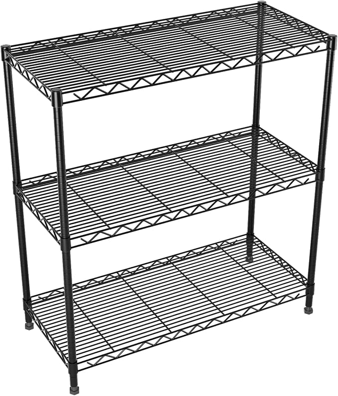 3 Tier Metal Wire Shelf Rack,35.4x17.7 x36.5(WxDxH), Heavy Duty Standing Storage Shelves with Lockable Wheels,Adjustable Wire Shelving Unit for Garage,Kitchen,Ofice,Pantry,Laundry,Black