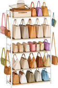 Purse Organizer for Closet, Extra Long 5-Tier Tall Purse Rack Stand with Adjustable Shelves & 12 Hooks, Large Capacity Purse Storage Display Shelf for Tote Bags, Crossbody Bags, Handbag, Dressing Room