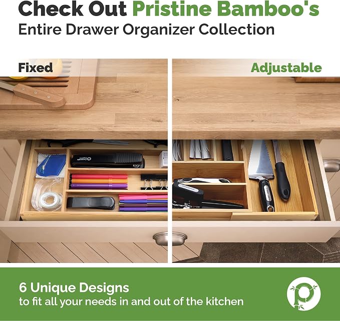 Pristine Bamboo Silverware Organizer, 6-Slot, Small Deep Brown | Small Extra-Deep Wooden Kitchen Drawer Organizer, 6 Slots for Spoons, Forks, Knives – Bamboo Utensil Divider