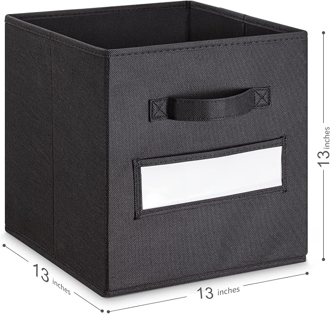 13x13x13 storage cube bins(Set of 8) Fabric storage cubes with 8 Labels Window Cards & a Pen,storage cubes 13x13,storage bin,Collapsible 13 inch cube storage bins,Cubby Organizer Boxes,Black