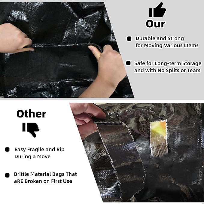 3 Pack Extra Large 91L Heavy Duty Moving Bags – Waterproof Foldable Storage Totes with Reinforced Handles for Clothes, Blankets, Bedding, Pillows, Toys & Christmas Decorations