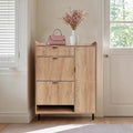 GarveeHome Narrow Wave Pattern Shoe Storage Cabinet with 2 Flip Down Drawers, Freestanding Entryway Shoe Organizer with Adjustable Inner Shelves & Metal Legs for Hallway Bedroom Small Spaces