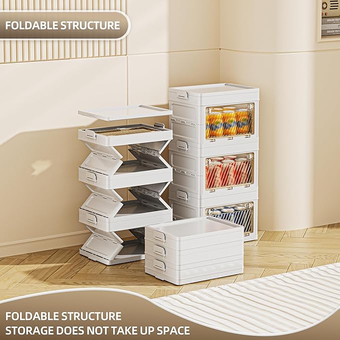28 QT / 7 Gal Space Saver Foldable Cabinet Slim Profile, Double Transparent View Doors, Instant Pull-Up Frame for Apartments/Dorms