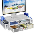Simple Trending 2 Tier Metal Monitor Stand Monitor riser and Computer Desk Organizer with Drawer and Pen Holder for Laptop, Computer, iMac, White