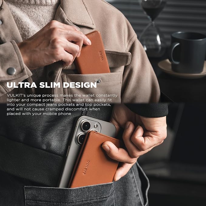 VULKIT Slim Minimalist Card Holder RFID Blocking Leather Credit Card Holder Front Pocket Wallet Magnetic Closure
