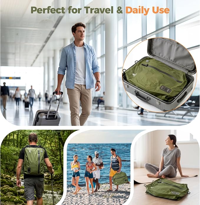 Travel Vacuum Bags with Built-in Pump, Green | Reusable Vacuum Seal Bags for Clothing,Luggage,Packing Compression Storage Bags for Carry-On,Suitcase&Backpack