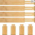4 Pack Bamboo Drawer Dividers Organizer with Inserts 2.6'' High, Expandable from 12.5-21.7", Adjustable Drawer Organizer Separators for Utensils, Clothing, Office, Dresser, Bedroom, (Beige)