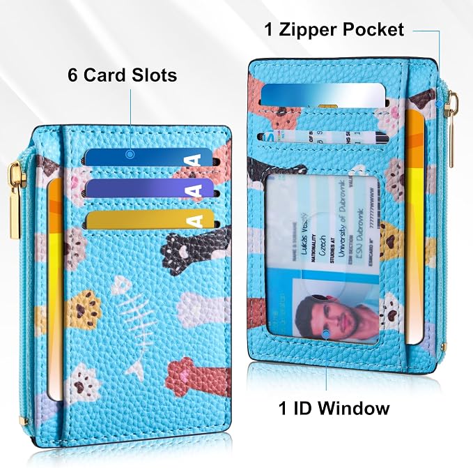 Tipmile Womens Credit Card Holder Wallet, Small Slim RFID Blocking Sleeve | Mini Tiny Cute ID Case, Minimalist Zipper Pocket Wallet, Thin Coin Purse, Mothers Gift