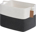 Goodpick Woven Storage Baskets for Organizing, 18" x 14" x 12" Baby Laundry Blanket Toy Basket for Living Room, Rectangle Cotton Rope Baskets with Handles, Dark Gray