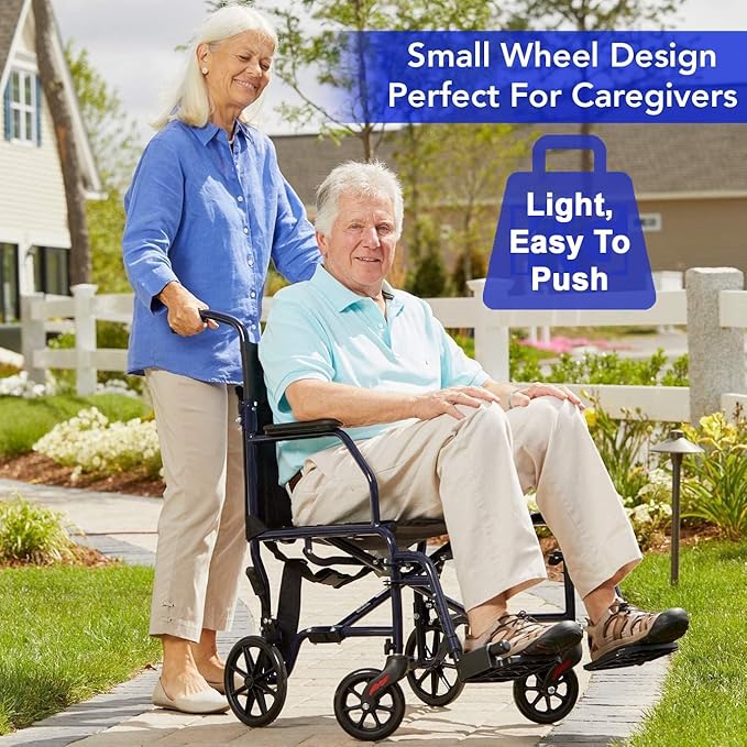 Carex Transport Wheelchair With 19 inch Seat, Folding Transport Chair with Foot Rests, Foldable Lightweight Wheelchair Foldable for Storage and Travel