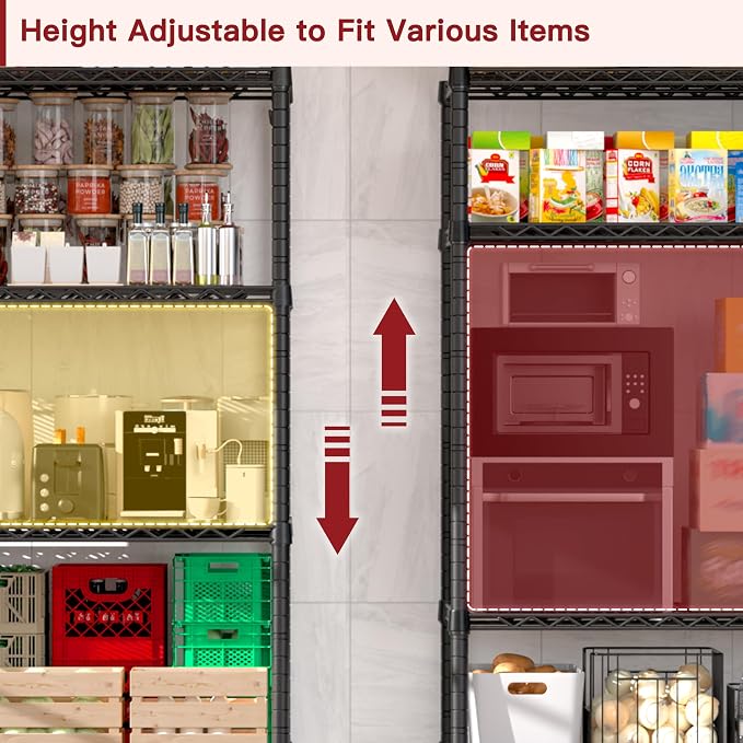 PrimeZone 36" W x 16" D x 79" H Wire Storage Shelves with Wheels, 5 Tier NSF Certified Heavy Duty Adjustable Kitchen Shelving Unit, Bakers Rack Organizer Rolling Metal Shelf for Garage Closet Pantry
