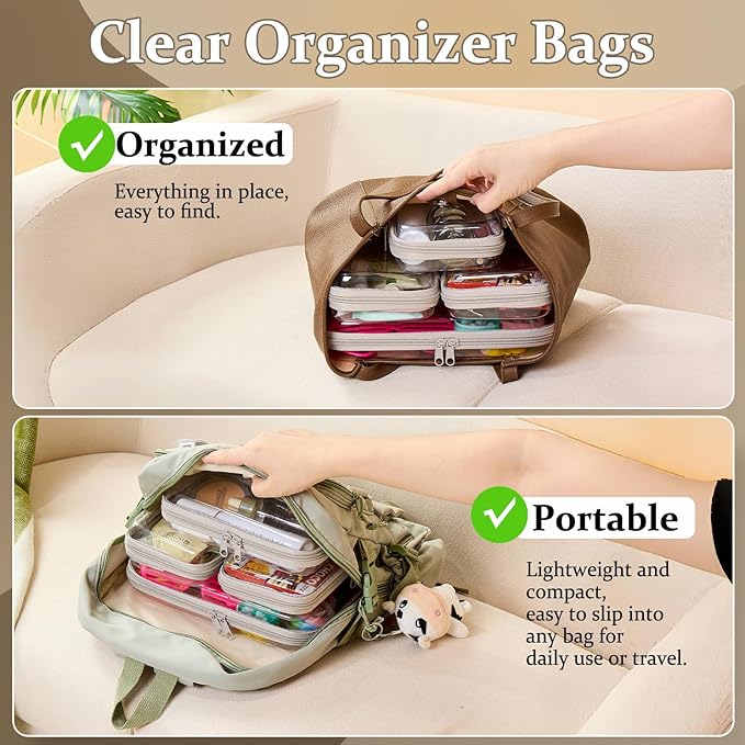 4 pcs Clear Zipper Pouches,Hard Shell Zipper Case, Toiletry Bag for Travel | CLear Diaper Bag, Toiletry Pouch, Travel Organizer, Cosmetic Bag,Toy Storage Bins (M+3S) (Gray)