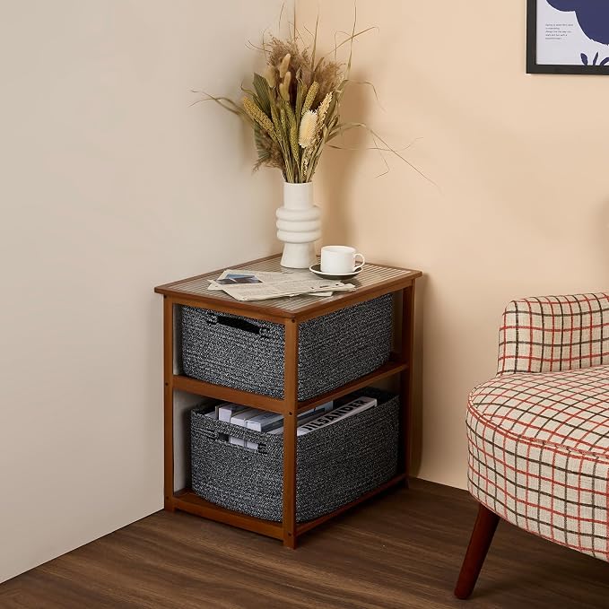 MiniArk Large Storage Baskets for Shelves, 17 x 13 x 7.5” Closet Organizers Bins for Clothes Blanket Towels, Baby Nursery, Toy Baskets Box, Woven Rope Baskets, 2 Packs Dark Gray