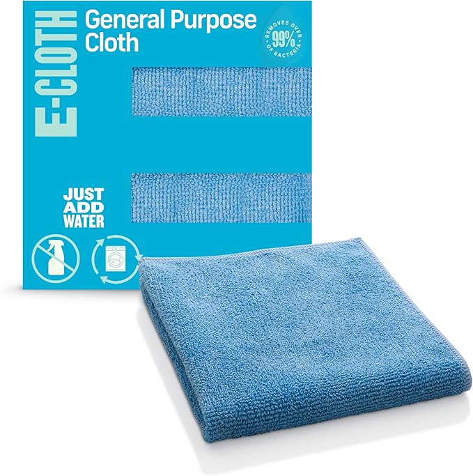 E-Cloth Microfiber Cloth, World's Leading Premium Microfiber Cleaning Cloth, Twice as Durable as Competition, 1 Year Guarantee, Ideal for Kitchen, Countertops, Sinks, and Bathrooms, Blue, 1 Pack
