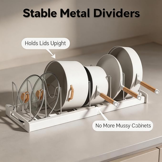 2 Pack pots and pans organizer under cabinet,kitchen organizers and storage,22" Pot and Pan Organizer Under Cabinet with 9 Adjustable Dividers Pot and Pan Lid Holders Rack Inside Cabinet