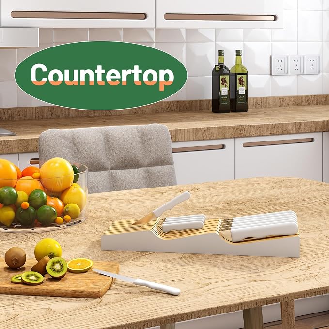 Knife Drawer Organizer (White, 9 Knives Organizer)