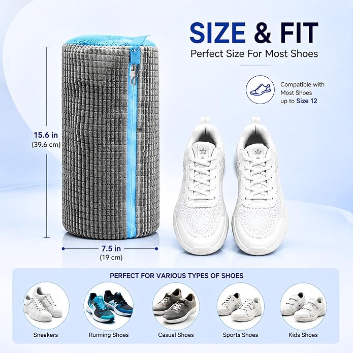 GEWON Shoe Washing Machine Bag for Wash & Dry, 4-in-1 Kit 2 Chenille Sneaker Laundry Bags + 2 Dust Bags, Self-Locking Zipper