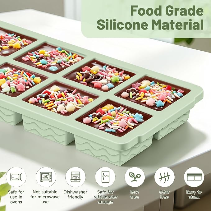 Aopigavi 2-Pack Ice Cube Trays, 10 Cubes 2 Tbsp. Silicone Freezer Molds with Lids, Reusable Ice Trays for Freezer, Kitchen, RV, Cocktail, Whiskey, Coffee, Soup & Food, BPA Free, Dishwasher Safety