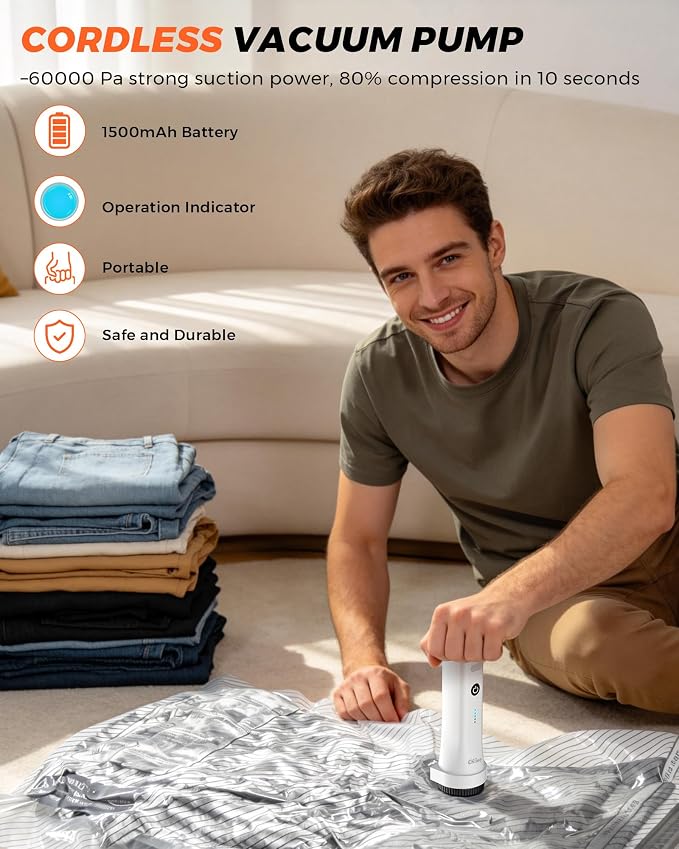 15 Pack Vacuum seal Bags for Clothing Travel with Power Pump and Luggage Scale, Space Saver Compression Bags for Suitcase, Travel Essentials to Monitor Luggage Weight & Avoid Overweight Fees(White)