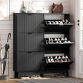 HUANLEGO Shoe Cabinet Storage for Entryway with 6 Flip Drawers, Fluted Narrow Shoe Organizer with Wooden Legs, Freestanding Slim Shoe Storage Hidden Shoe Rack Organizer for Front Door Entrance, Black