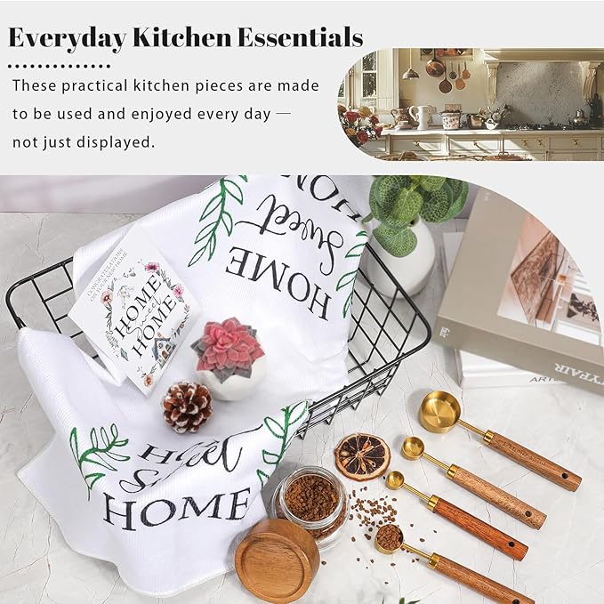Housewarming Gift Basket for New Home | 13 Pcs Kitchen Essentials Set with Ceramic Mugs, Measuring Spoons, Storage Basket | New Home Gift Ideas | Closing Gifts for Couples & Families