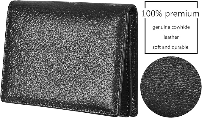 Genuine Leather Business Card Holder Name Card Case Credit Card Wallet with ID Window RFID Blocking (Black)