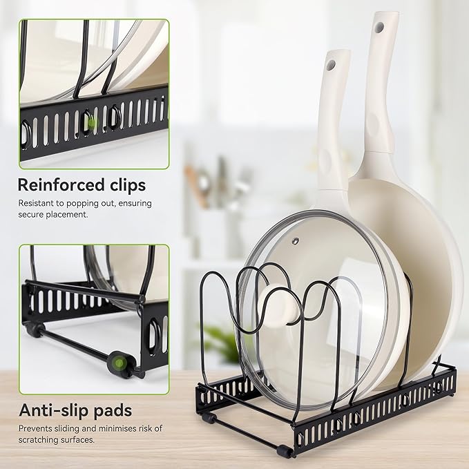 Fyvva Pots and Pans Organizer under Cabinet Expandable 14 Dividers Black | Pot Lid Organizer, Adjustable Dividers, Tool Free Install, Non Slip & Rustproof, Secure Dividers, 11.8"-22.8", Under Sink