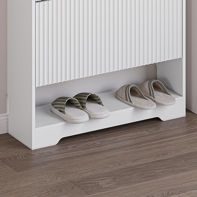 BORNOON Shoe Cabinet with 2 Flip Drawers, Fluted Shoe Storage Cabinet with Adjustable Shelves, Freestanding Rack and Organizer for Entryway, Closet, Hallway