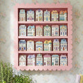 Chunful Spice Jar Wooden Rack Pink Sweet Scalloped Spice Shelf for 24 Jars, Village Style Wall Mounting Kitchen Storage Decorative Hanging Display Rack, Shelf Only(18.5 x 15.7 Inches)