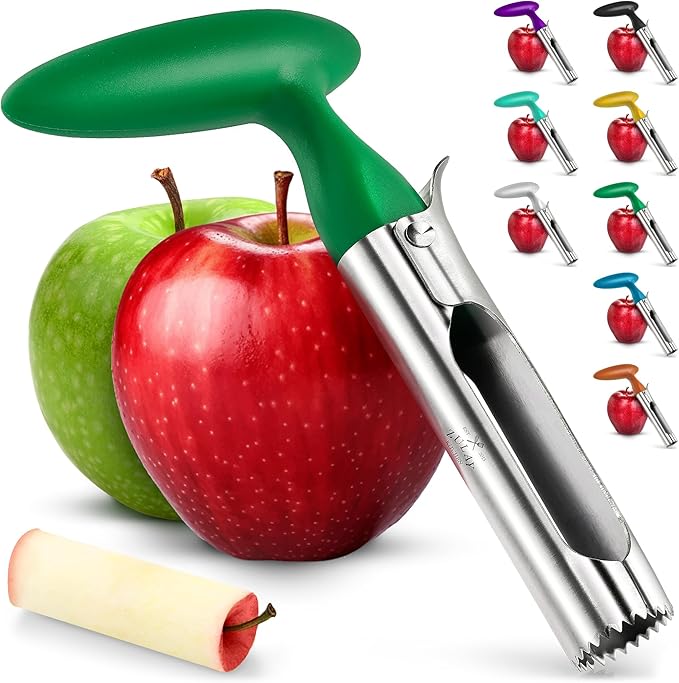 Zulay Kitchen Ultra Sharp Apple Corer Tool - Stainless Steel, Sharp & Serrated Blade Cores in Seconds - Easy to Use & Clean, Durable Apple Core Remover for Apples & Small Fruits - Green
