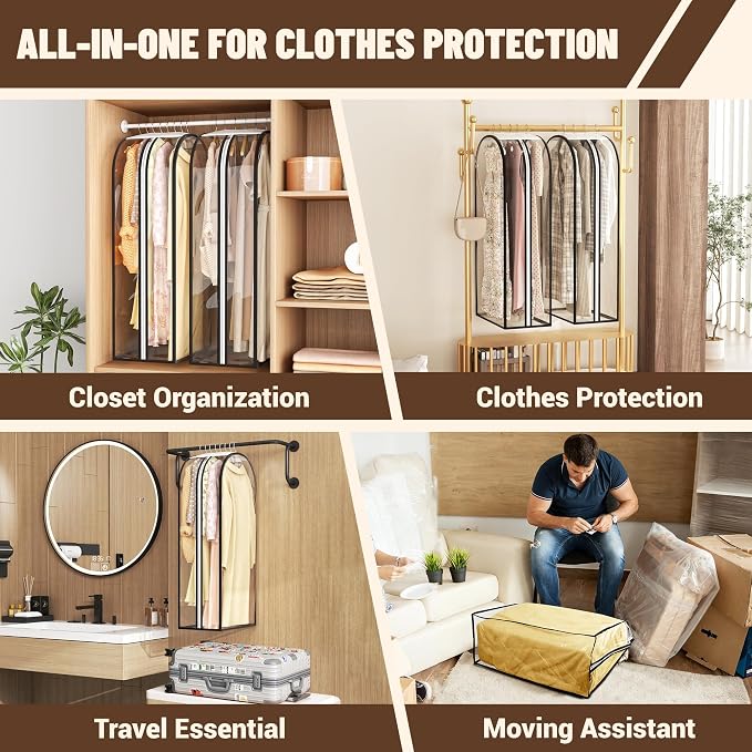 Garment Bags for Hanging Clothes 50” Long, Ultra Clear Suit Bags for Closet Storage, Moving Organization, Travel Covers with 10" Gussets for Coat, Dress, Shirt and Sweater - 2 PCS