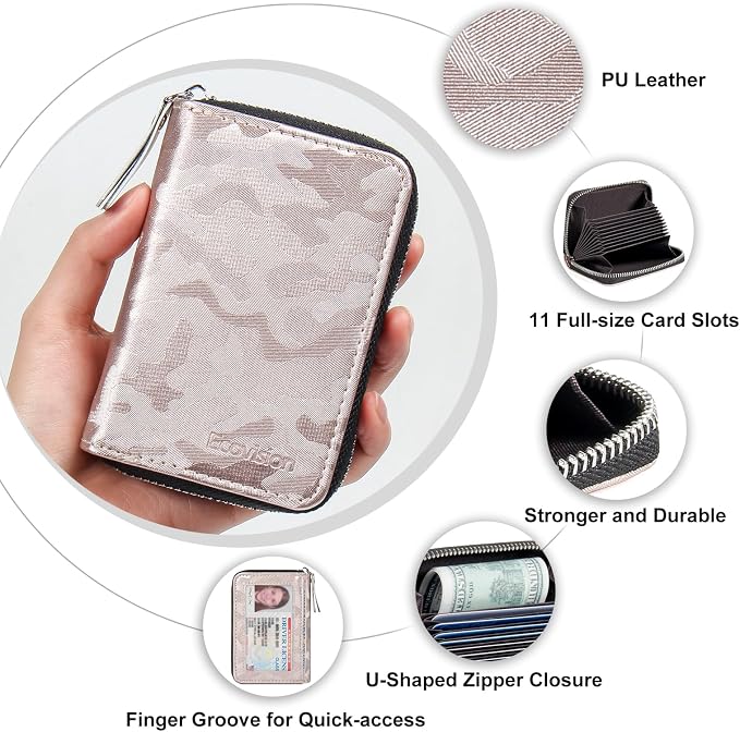 Credit Card Wallet, RFID Card Case Wallet, Zipper Card Cases Holder for Men Women, RFID Blocking, KeyChain Wallet, Compact Size Card Organizer Case for Women