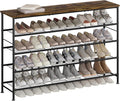 SUOERNUO Shoe Rack 5 Tier Shoe Storage Organizer Metal Mesh Shelves with MDF Top Board for Entryway, Hallway, Closet,Bedroom，Living Room (Black+Rustic Brown, Large 5 Tier)