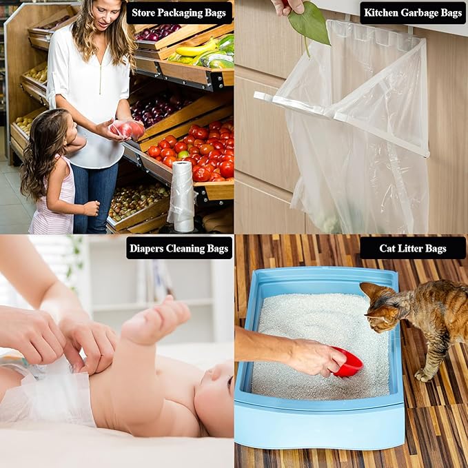 5 Rolls Plastic Produce Bags for Groceries,40x50cm(16x20in) Durable Clear Food Storage Bags for Bread,Fruits,Vegetables,Shopping Poly Packing Bag