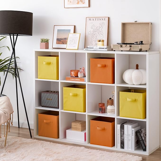 GRANNY SAYS 11 Inch Cube Storage Bins, Cube Storage Organizer, Fabric Storage Bins with Handle, Storage Cubes for Shelves, Closet, 3 Yellow & 3 Orange, 6-Pack